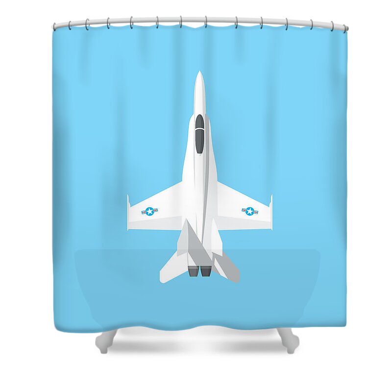 Jet Shower Curtain featuring the digital art F-18 Hornet Jet Fighter Aircraft - Sky by Organic Synthesis