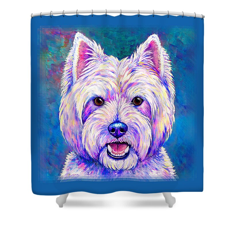 West Highland White Terrier Shower Curtain featuring the painting Happiness - Neon Colorful West Highland White Terrier Dog by Rebecca Wang