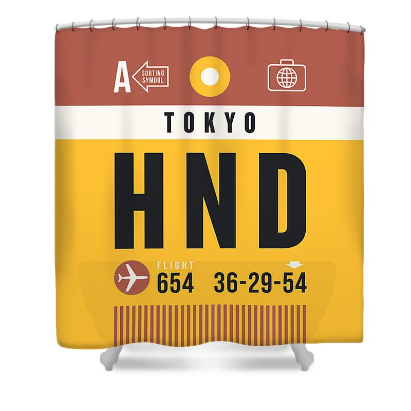 Airline Shower Curtain featuring the digital art Luggage Tag A - HND Tokyo Japan by Organic Synthesis