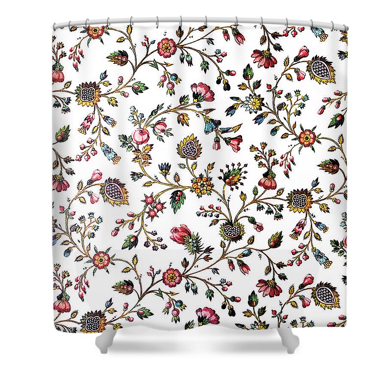 French Provincial Shower Curtain featuring the drawing Vintage French Provincial Country Floral Design by Peggy Collins