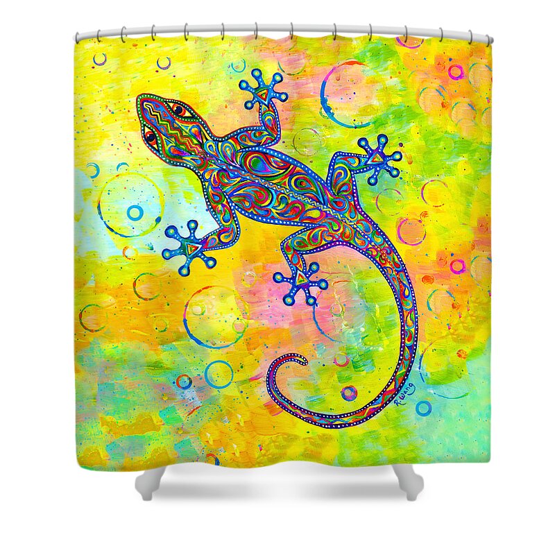 Gecko Shower Curtain featuring the painting Electric Gecko by Rebecca Wang