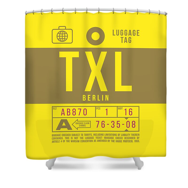 Airline Shower Curtain featuring the digital art Luggage Tag B - TXL Berlin Germany by Organic Synthesis
