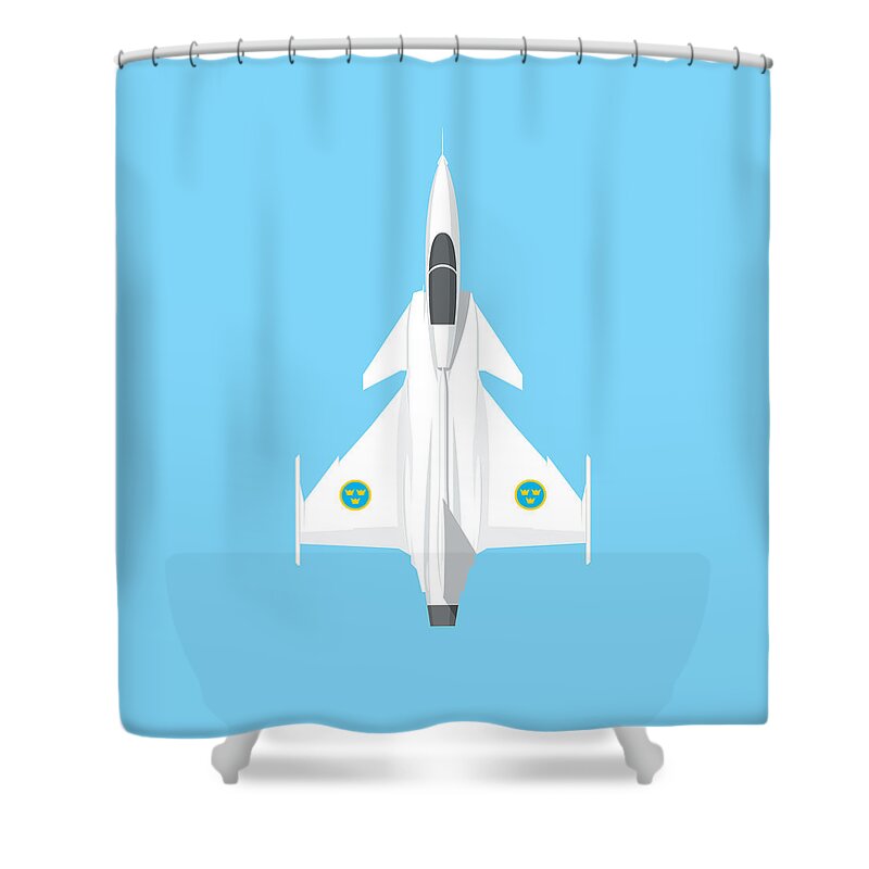 Gripen Shower Curtain featuring the digital art JAS 39 Gripen Fighter Jet - Sky by Organic Synthesis