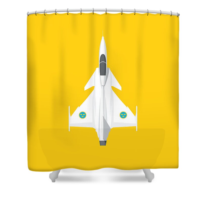 Gripen Shower Curtain featuring the digital art JAS 39 Gripen Fighter Jet - Yellow by Organic Synthesis