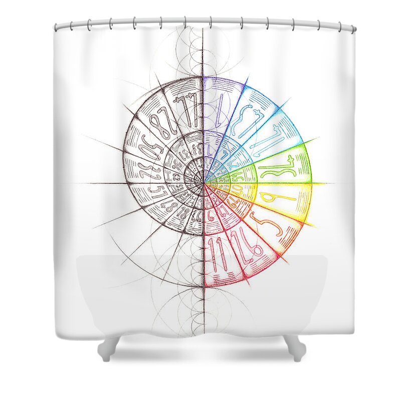 Intuitive Geometry Shower Curtain featuring the drawing Nathalie Strassburg Intuitive Geometry I Ching Spiral Art by Nathalie Strassburg