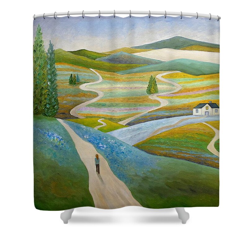 Cypress Shower Curtain featuring the painting No Turning Back by Angeles M Pomata
