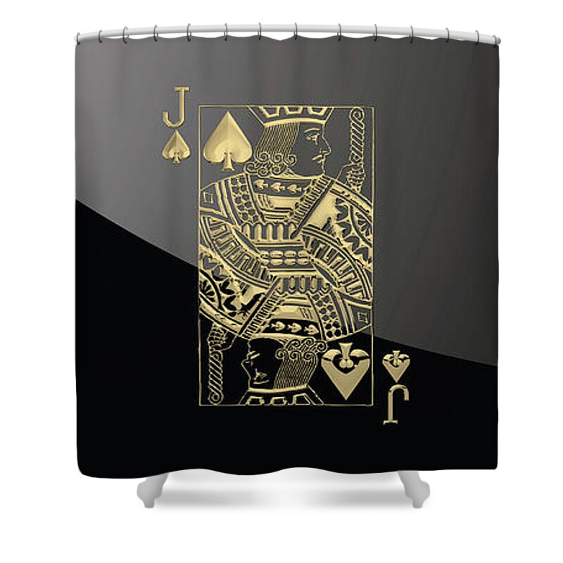 'gamble' Collection By Serge Averbukh Shower Curtain featuring the digital art Jack of Spades in Gold over Black by Serge Averbukh