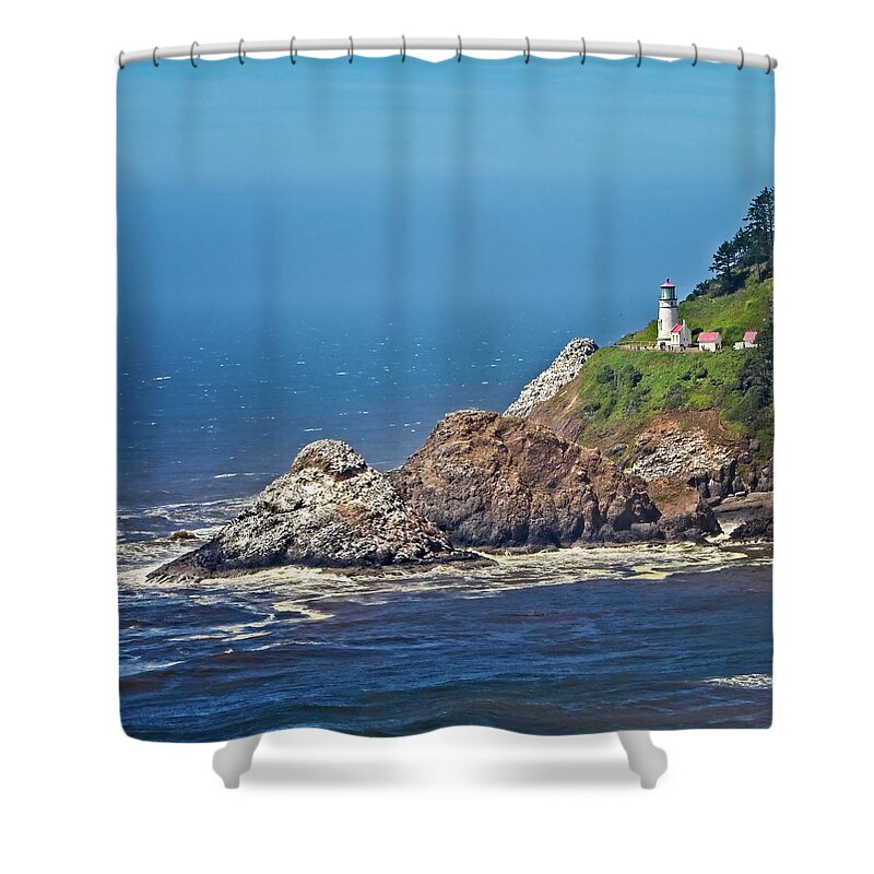 Promontory Shower Curtain featuring the photograph Haceta Head Lighthouse by Loren Gilbert