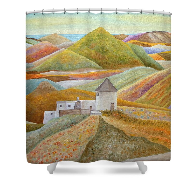Mill Shower Curtain featuring the painting As The Valley Grows by Angeles M Pomata