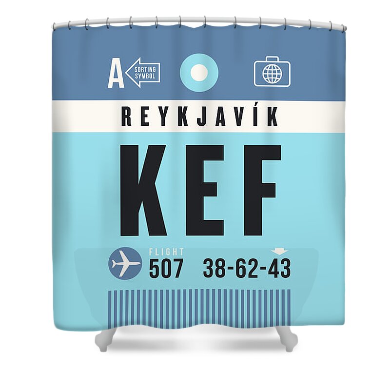 Airline Shower Curtain featuring the digital art Luggage Tag A - KEF Reykjavik Iceland by Organic Synthesis