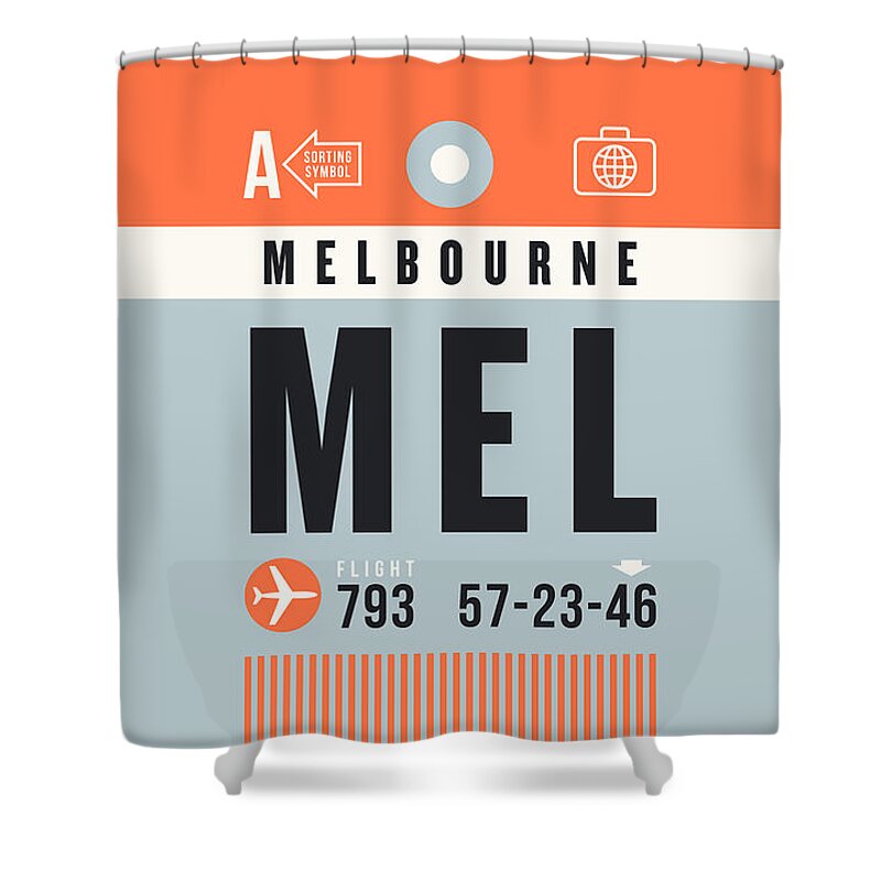 Airline Shower Curtain featuring the digital art Luggage Tag A - MEL Melbourne Australia by Organic Synthesis