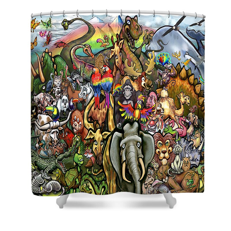 Animals Shower Curtain featuring the digital art Animals of All Colors Shapes and Sizes by Kevin Middleton