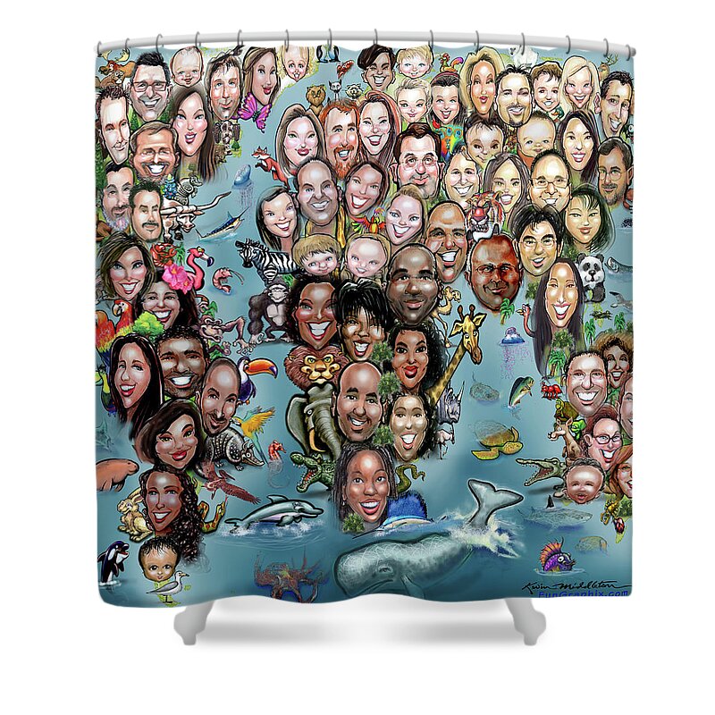 World Shower Curtain featuring the digital art We're All In This Together by Kevin Middleton