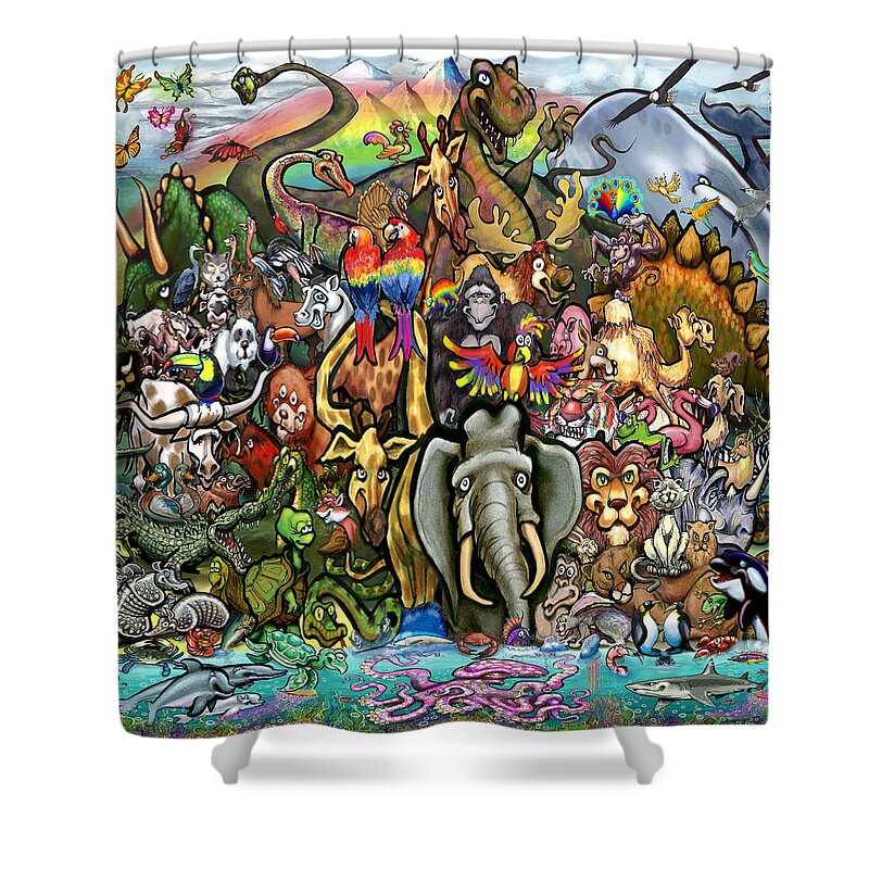 Animal Shower Curtain featuring the digital art Animals of Planet Earth by Kevin Middleton