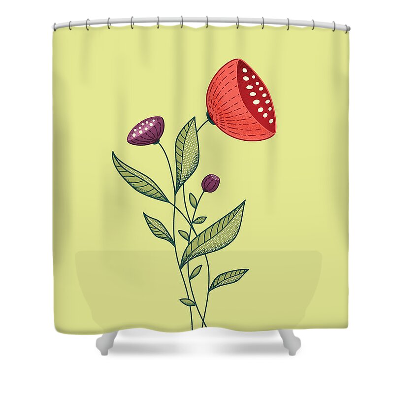 Flower Doodle Shower Curtain featuring the digital art Spring Flowers Abstract Botanical Line Art by Boriana Giormova