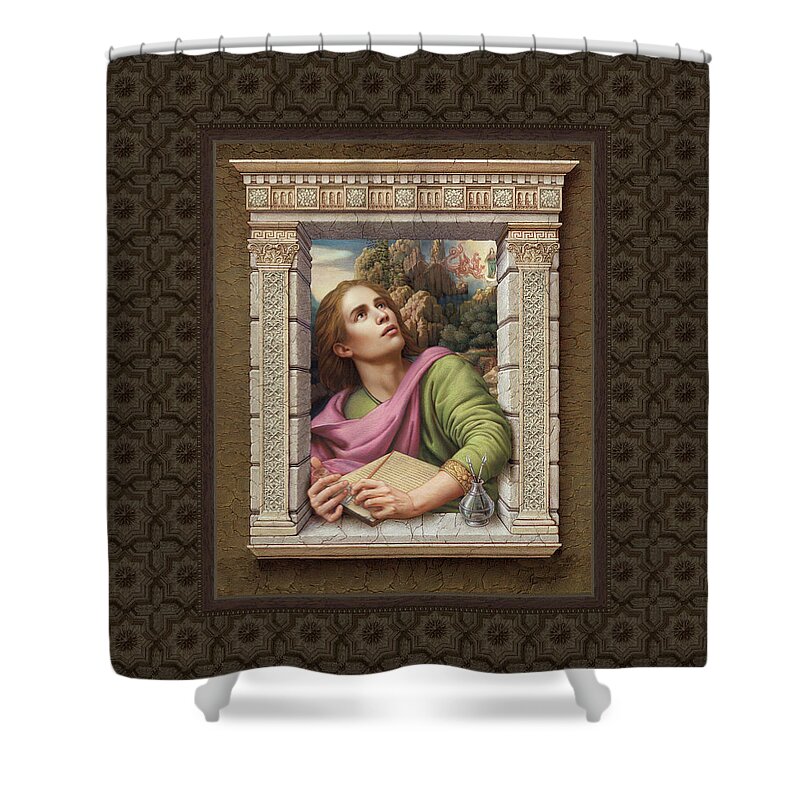 Christian Art Shower Curtain featuring the painting St. John of Patmos 2 by Kurt Wenner