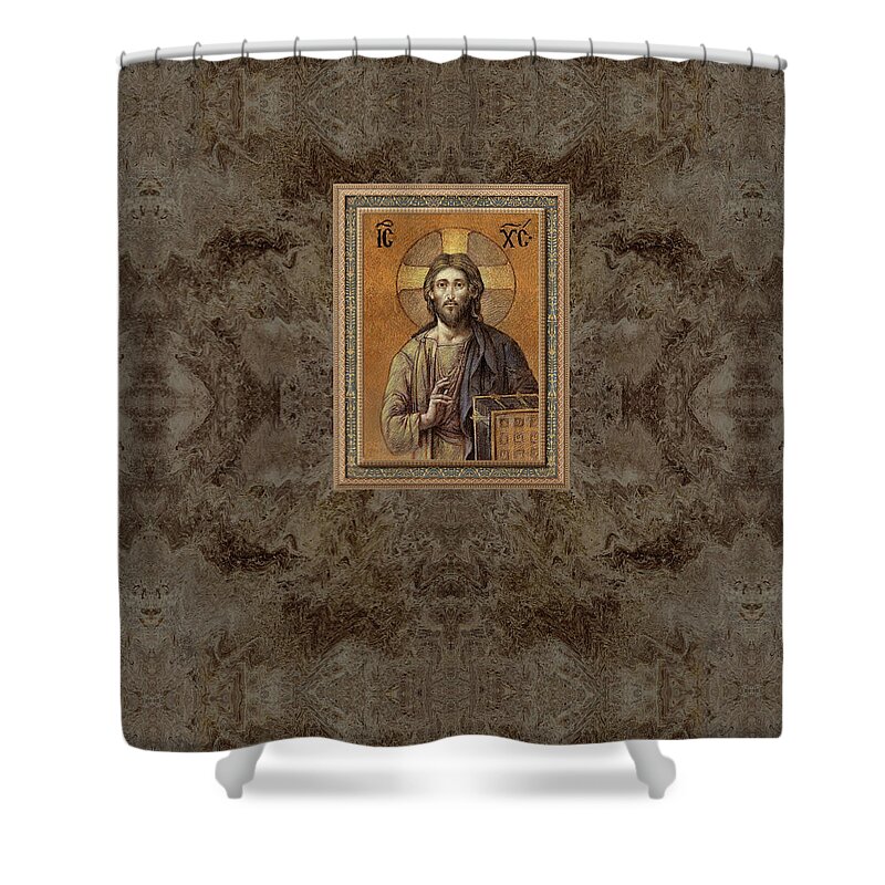 Christian Art Shower Curtain featuring the painting Byzantine Christ by Kurt Wenner