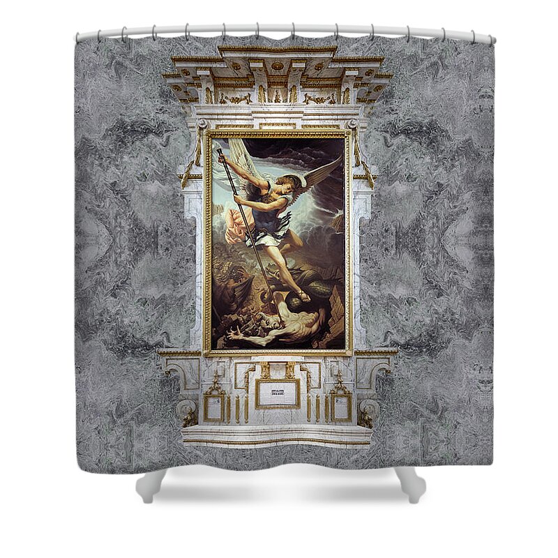 Christian Art Shower Curtain featuring the painting Archangel Michael by Kurt Wenner
