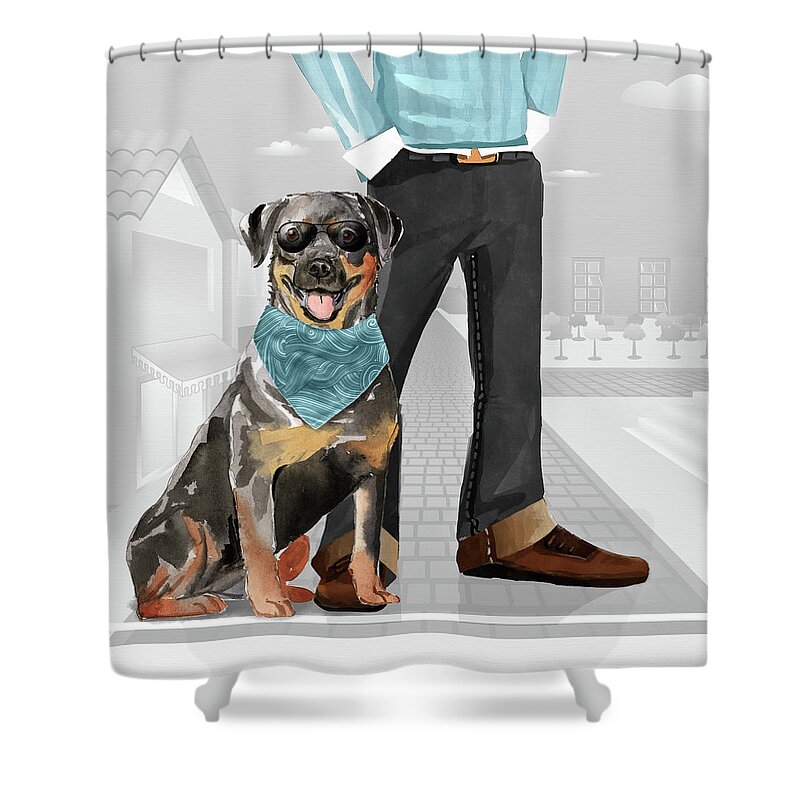 Rottweiler Shower Curtain featuring the digital art Rottweiler from the Dog Father's Day Funny Dog Breed Specific by Doreen Erhardt