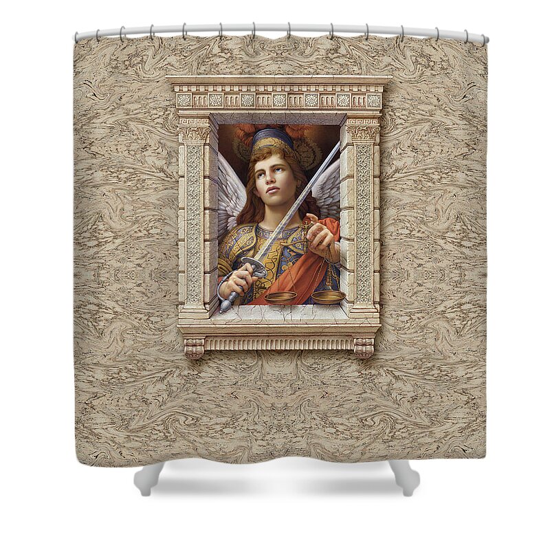 Christian Art Shower Curtain featuring the painting Archangel Michael by Kurt Wenner