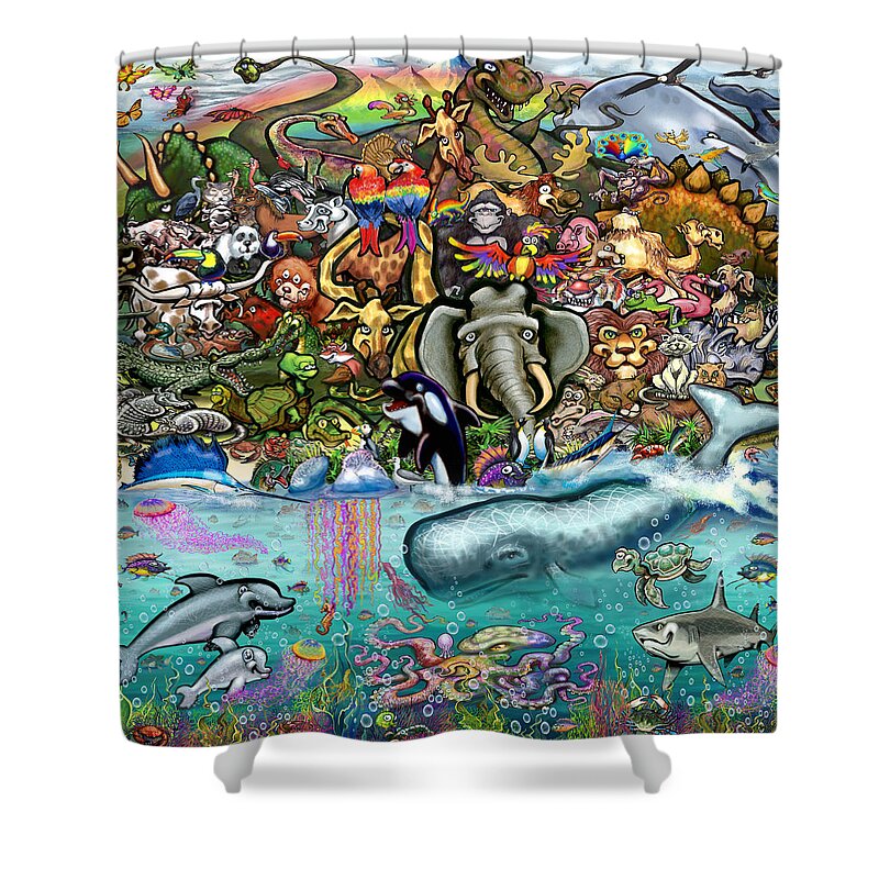 Animals Shower Curtain featuring the digital art Animals of Land and Sea by Kevin Middleton