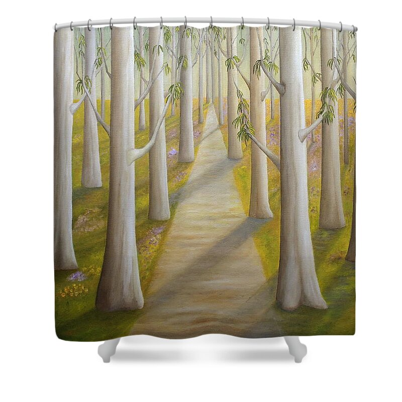 Eucalyptus Shower Curtain featuring the painting The Smooth Summer Light by Angeles M Pomata