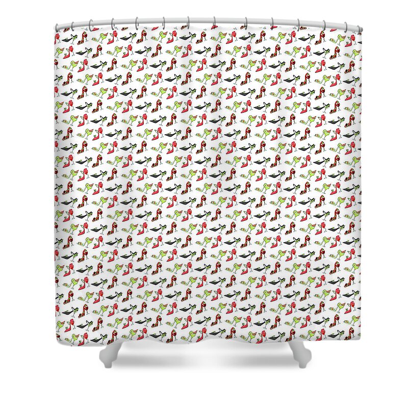Shoes Shower Curtain featuring the mixed media Cocktail Shoes Cosmo by Shari Warren