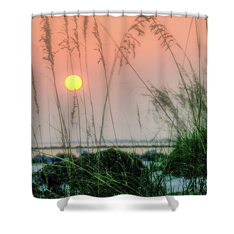 Orange Shower Curtain featuring the photograph Sunset and Sea Oats by James C Richardson