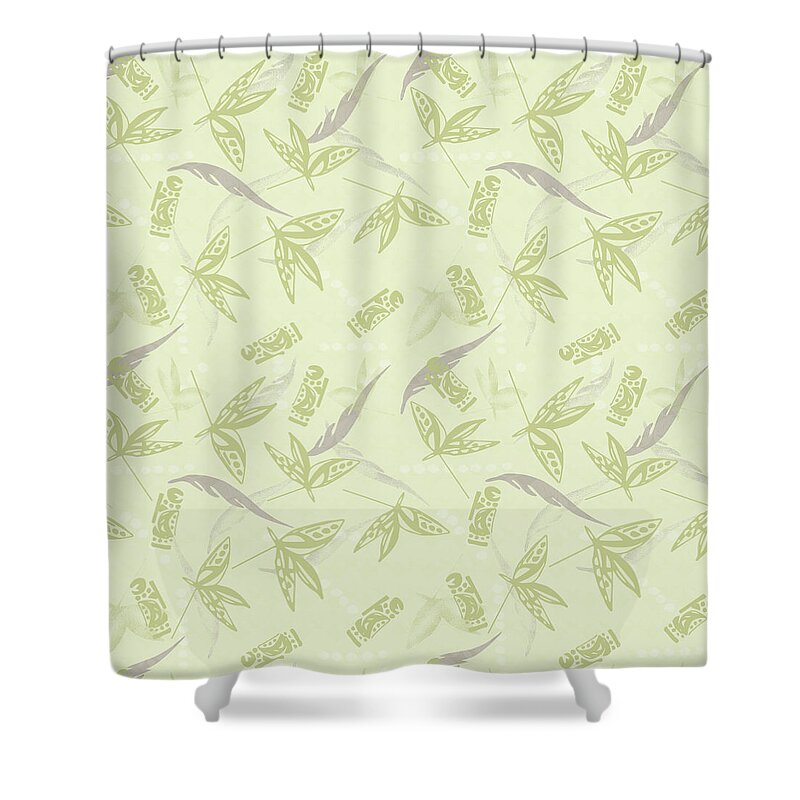 Tribal Shower Curtain featuring the digital art Tribal Leaves, Drums, and Feathers Pattern by Sand And Chi