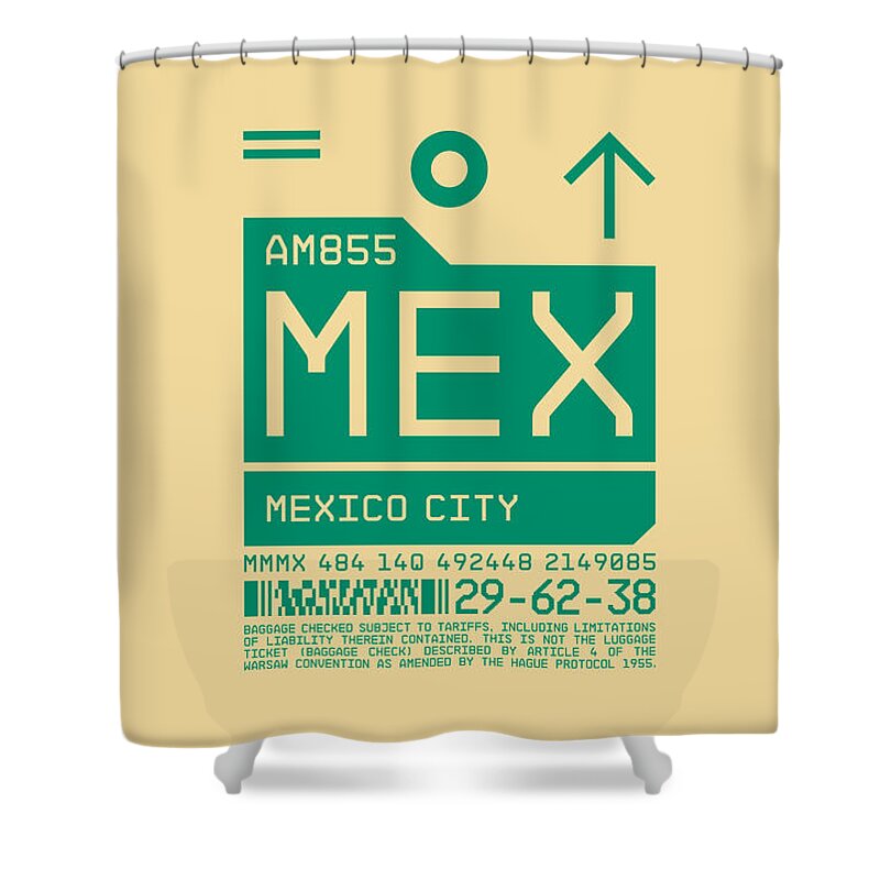 Airline Shower Curtain featuring the digital art Luggage Tag C - MEX Mexico City by Organic Synthesis