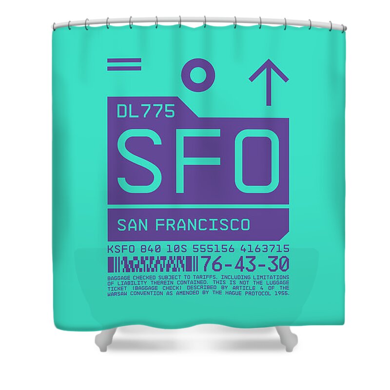 Airline Shower Curtain featuring the digital art Luggage Tag C - SFO San Francisco USA by Organic Synthesis