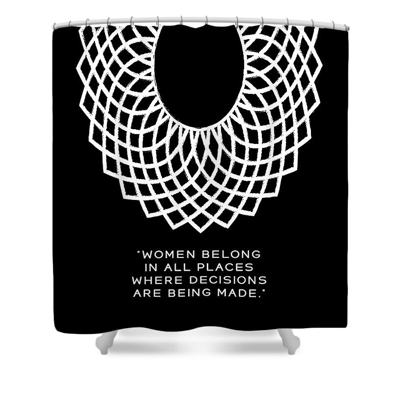 Dissent Collar Shower Curtain featuring the digital art Dissent collar, RBG poster, RUTH BADER GINSBURG by Svitlana Ostrovska and Olena Mishina