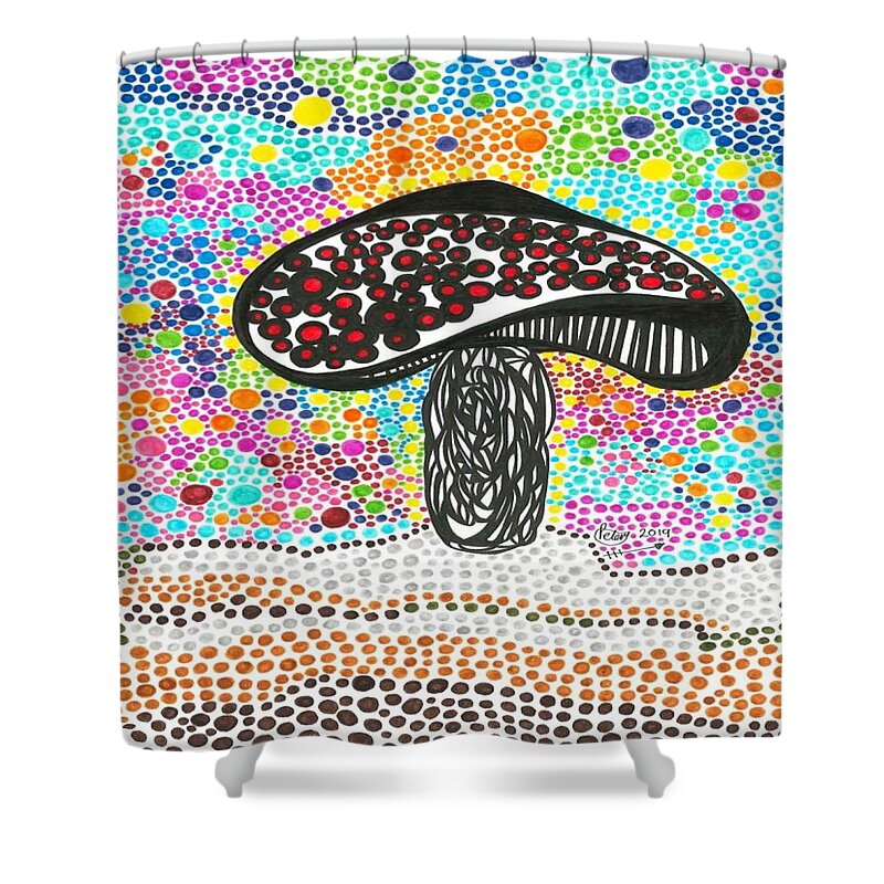 Mushroom Shower Curtain featuring the mixed media Fungi Wungi by Peter Johnstone