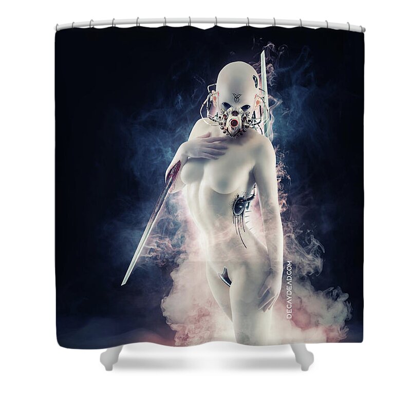 Argus Dorian Shower Curtain featuring the digital art Elina the main Assassin dark version by Argus Dorian