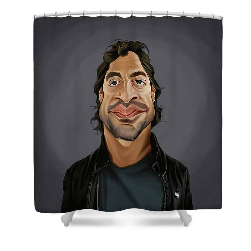 Illustration Shower Curtain featuring the digital art Celebrity Sunday - Javier Bardem by Rob Snow