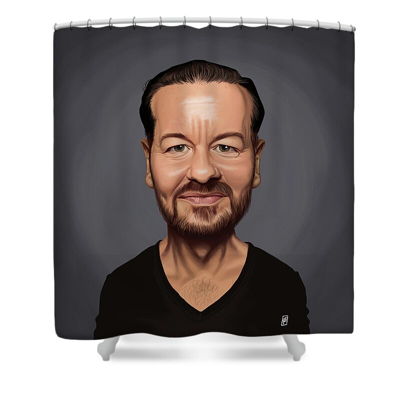 Illustration Shower Curtain featuring the digital art Celebrity Sunday - Ricky Gervais by Rob Snow