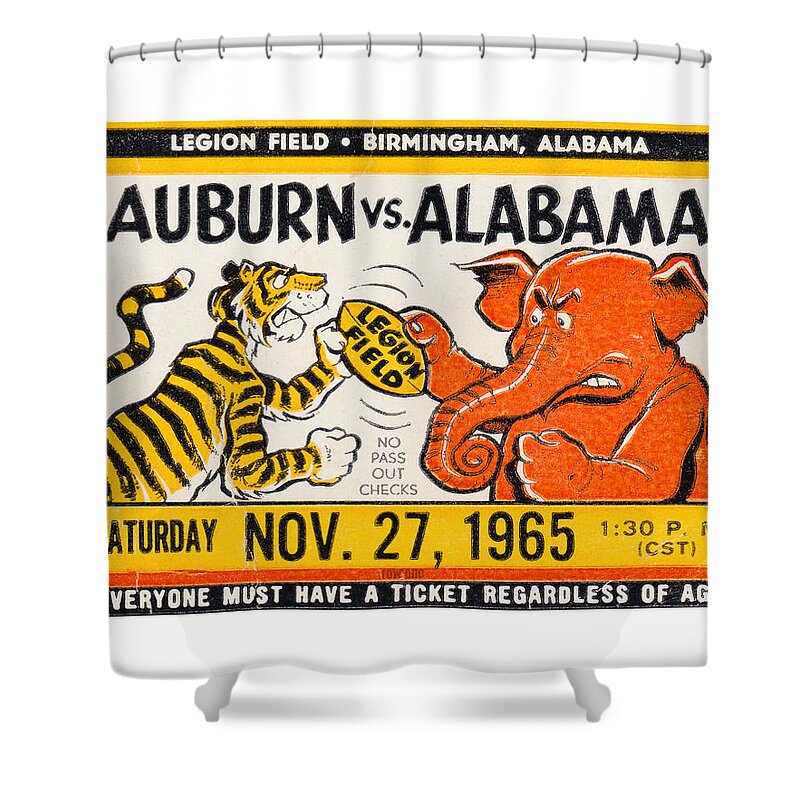 Iron Bowl Shower Curtain featuring the mixed media 1965 Iron Bowl by Row One Brand