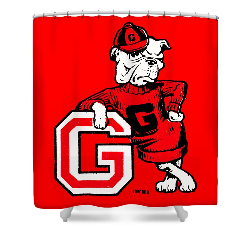 Georgia Shower Curtain featuring the mixed media Georgia Bulldog by Row One Brand
