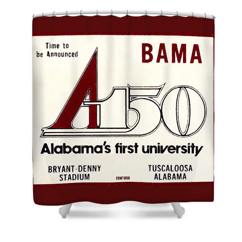 Alabama Shower Curtain featuring the mixed media 1981 Alabama Football Ticket Art by Row One Brand