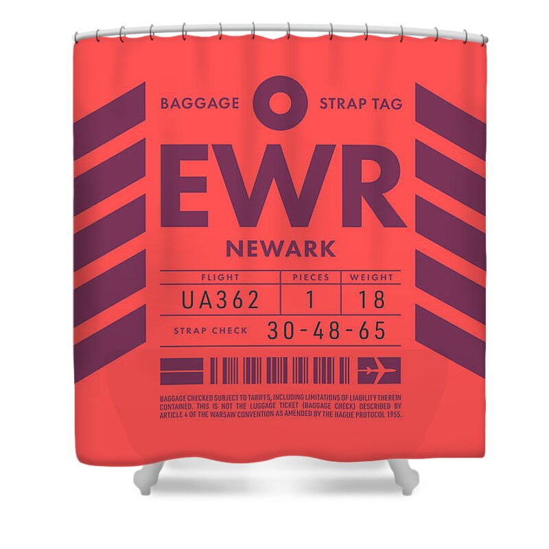 Airline Shower Curtain featuring the digital art Baggage Tag D - EWR Newark USA by Organic Synthesis