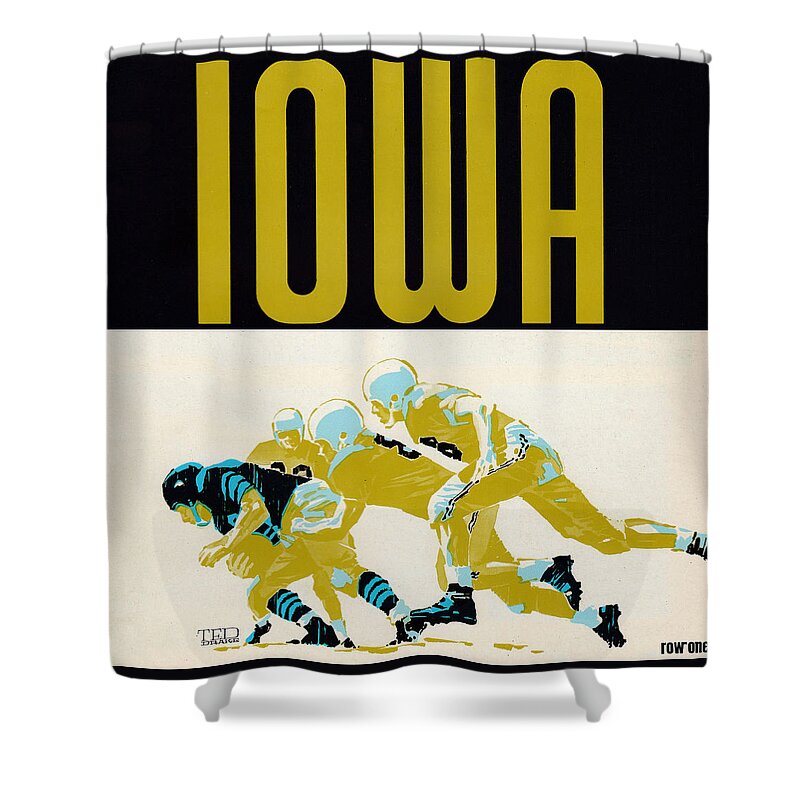 Iowa Shower Curtain featuring the mixed media 1964 Iowa Football Art by Row One Brand