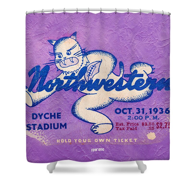 Northwestern University Shower Curtain featuring the mixed media 1936 Minnesota vs. Northwestern by Row One Brand