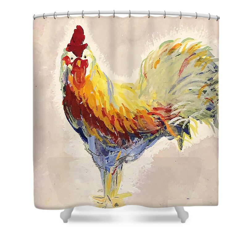 Rooster Shower Curtain featuring the painting Colorful Rooster Painting - - It's Time to Wake Up by Christie Olstad