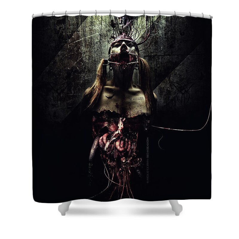 Alien Shower Curtain featuring the digital art Humans Parasites by Argus Dorian