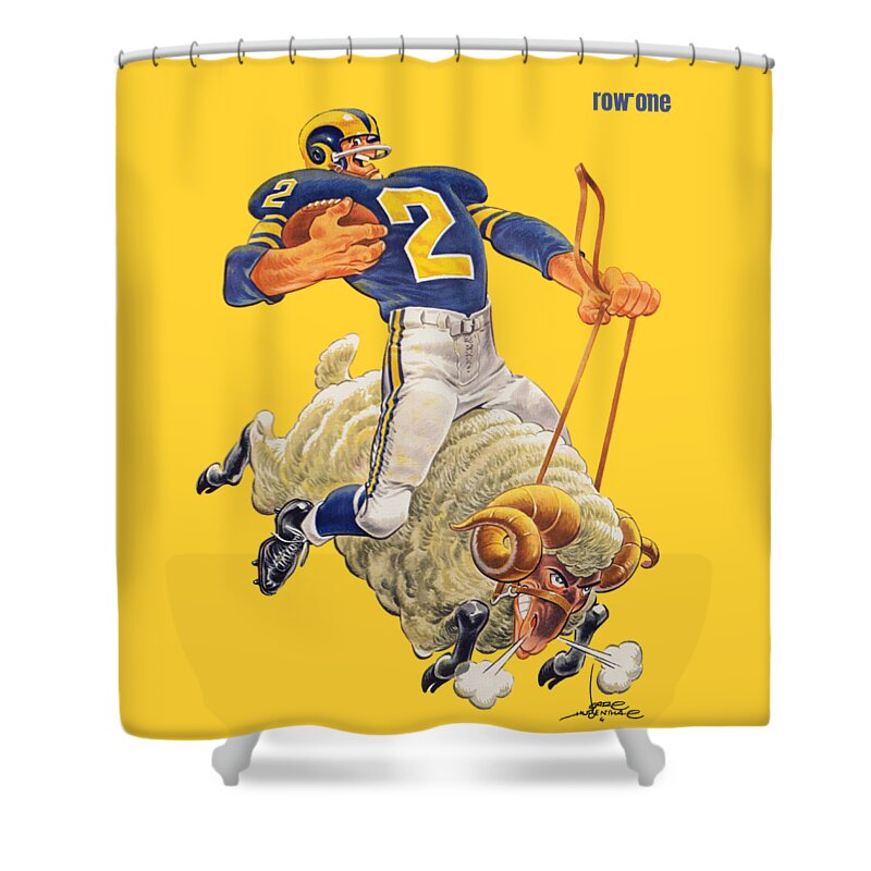 La Shower Curtain featuring the mixed media 1959 Los Angeles Rams Art by Row One Brand