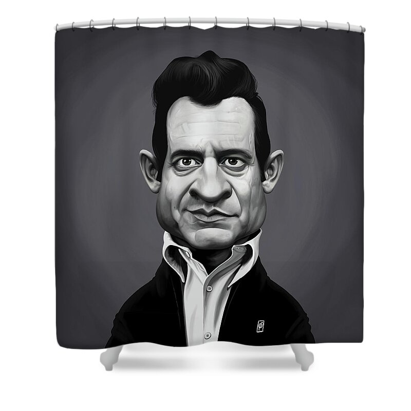 Illustration Shower Curtain featuring the digital art Celebrity Sunday - Johnny Cash by Rob Snow