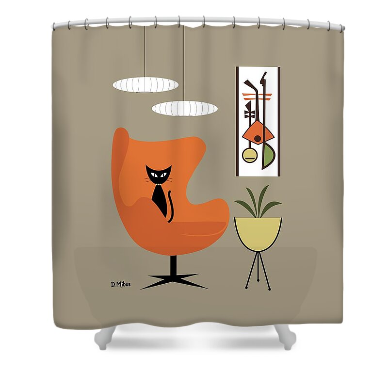 Cat Shower Curtain featuring the digital art Black Cat in Orange Egg Chair by Donna Mibus