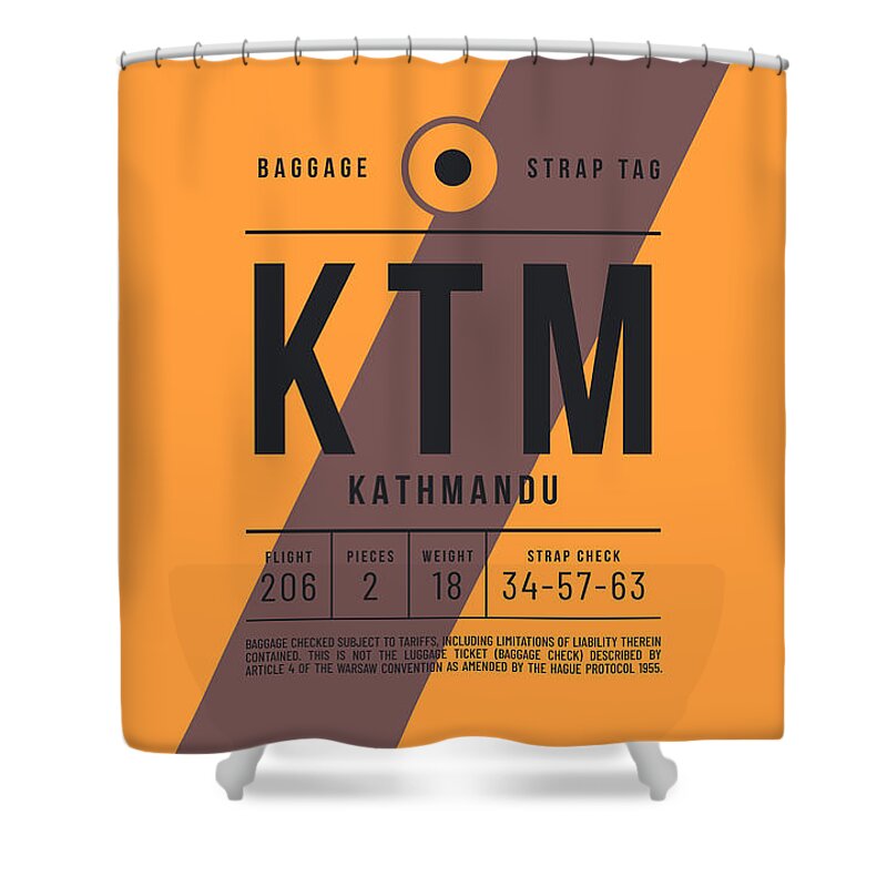 Airline Shower Curtain featuring the digital art Baggage Tag E - KTM Kathmandu Nepal by Organic Synthesis
