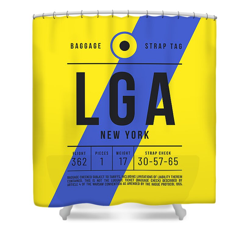 Airline Shower Curtain featuring the digital art Baggage Tag E - LGA New York USA by Organic Synthesis