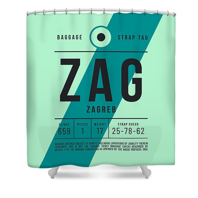 Airline Shower Curtain featuring the digital art Luggage Tag E - ZAG Zagreb Croatia by Organic Synthesis